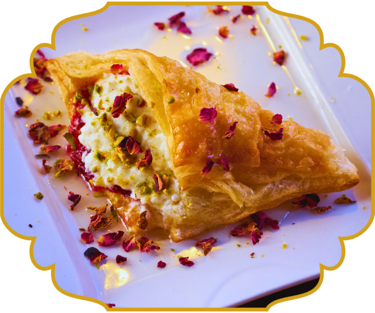 Shuaybiyat, Lebanese puff pastry filled with ashta cream and fresh strawberries, at That Lebanese Place